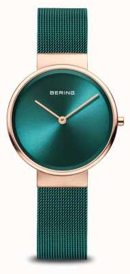 Bering 经典 |绿色阳光表盘|绿色米兰尼斯表带|拉丝玫瑰金不锈钢表壳 14531-869