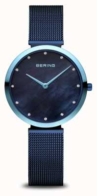 Bering 经典 |蓝色珍珠母贝表盘|蓝色米兰尼斯表带|蓝色不锈钢表壳 18132-398