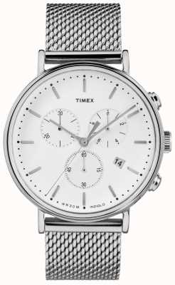 Timex Fairfield chrono 41 毫米银色表壳白色表盘网带 TW2R27100
