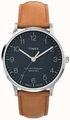 Timex 沃特伯里经典 40 毫米 3 手不锈钢表壳蓝色表盘 lt brn 表带 TW2U97200