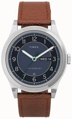 Timex Waterbury 传统日期日期 39 毫米不锈钢蓝色表盘卡梅尔表带 TW2U90400