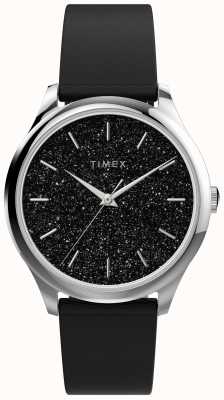 Timex 银色表壳，黑色闪光表盘和黑色表带 TW2V01100