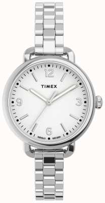 Timex 女士标准款 30 毫米银色表壳白色表盘银色手链 TW2U60300