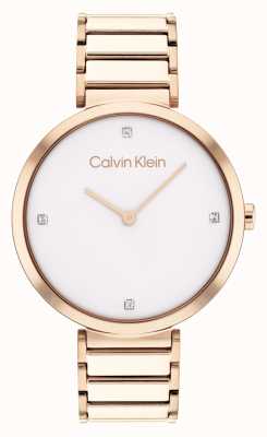 Calvin Klein 简约 t-bar 石英玫瑰金水晶套装表盘 25200135