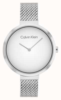 Calvin Klein 简约T型不锈钢网状表链白色表盘 25200079