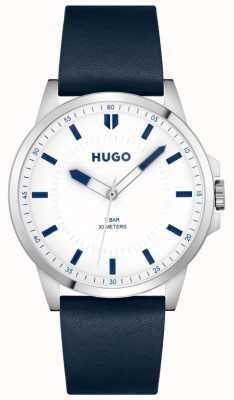 HUGO 男士#first |白色表盘|蓝色皮革表带 1530245