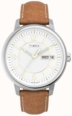 Timex 芝加哥白色表盘棕色皮革表带 TW2V28900