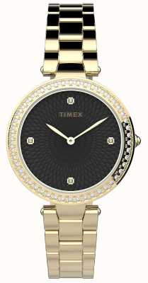 Timex 女人|水晶装饰| 高分辨率照片| CLIPARTO黑色表盘|金色不锈钢 TW2V24400