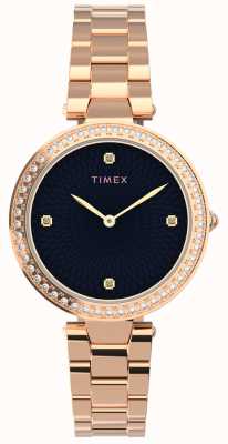 Timex 女人|饰水晶黑色表盘|玫瑰金手链 TW2V24600