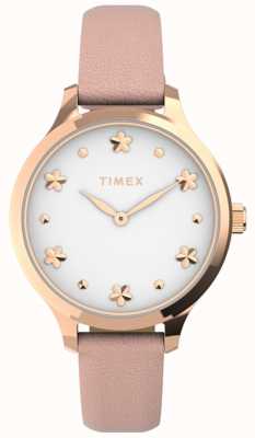 Timex 女式佩顿 |白色表盘|粉色皮革表带 TW2V23700