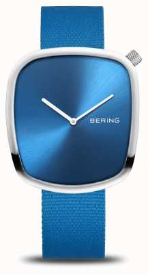Bering 鹅卵石 |抛光银 |蓝色表盘 |回收的蓝色表带 18040-308