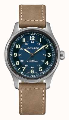 Hamilton 卡其色野战钛金属自动腕表（42毫米）蓝色表盘/棕色皮表带 H70545540