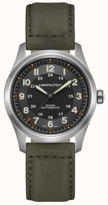 Hamilton 卡其色野战钛金属自动腕表（38毫米）黑色表盘/绿色皮表带 H70205830