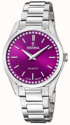 Festina 女士精钢腕表，搭配 cz 套装和精钢表链 F20583/2
