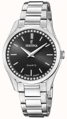Festina 女士钢质手表，带 cz 镶嵌和钢质表链 F20583/4