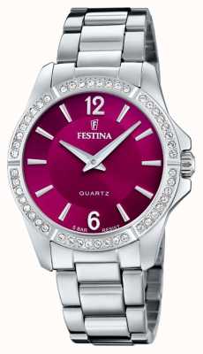 Festina 女士精钢手表，配 cz 套装和精钢表链 F20593/2