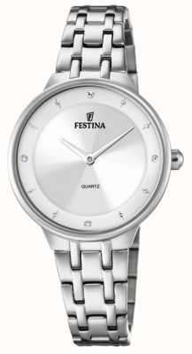 Festina 女士钢质手表，带 cz 镶嵌和钢质表链 F20600/1