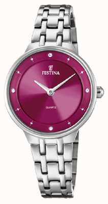 Festina 女士精钢手表，配 cz 套装和精钢表链 F20600/2