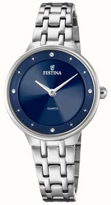 Festina 女士钢质手表，带 cz 镶嵌和钢质表链 F20600/3