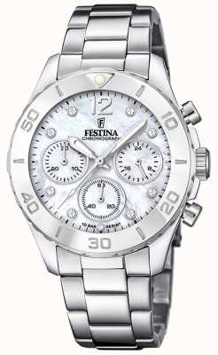 Festina 女士计时手表，带 cz 套装和钢表链 F20603/1