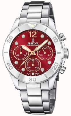 Festina 女士计时手表，带 cz 套装和钢表链 F20603/2