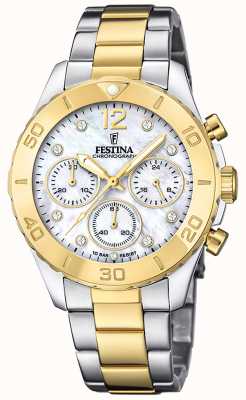 Festina 女士镀金计时手表带手链和 cz 套装 F20604/1