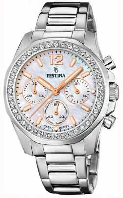 Festina 女士计时手表，带 cz 套装和钢表链 F20606/1