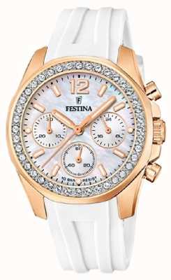 Festina 女士玫瑰-plt.steel 计时手表配橡胶表带 F20611/1