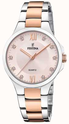 estina 女士玫瑰有限公司手表 w/cz 套装和钢手链 F20612/2