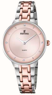 Festina 女士玫瑰-PLT。手表 w/cz 套装和钢手链 F20626/2