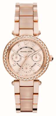 Michael Kors 女士派克 33 毫米粉红色和玫瑰金色调手表 MK6110