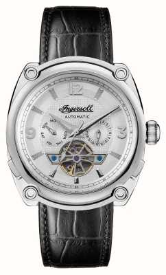 Ingersoll 密歇根自动腕表（45毫米）银色表盘/黑色皮革表带 I01105