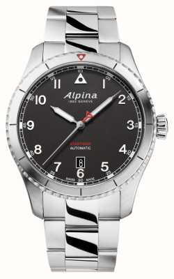 Alpina 启动器飞行员 |黑色表盘|不锈钢手链 AL-525BW4S26B
