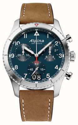 Alpina 启动器飞行员 |计时码表|蓝色表盘 |棕色皮革 AL-372NW4S26