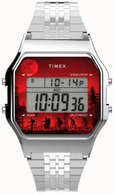 Timex T80 x 陌生人事物数字 34 毫米不锈钢手表 TW2V50900